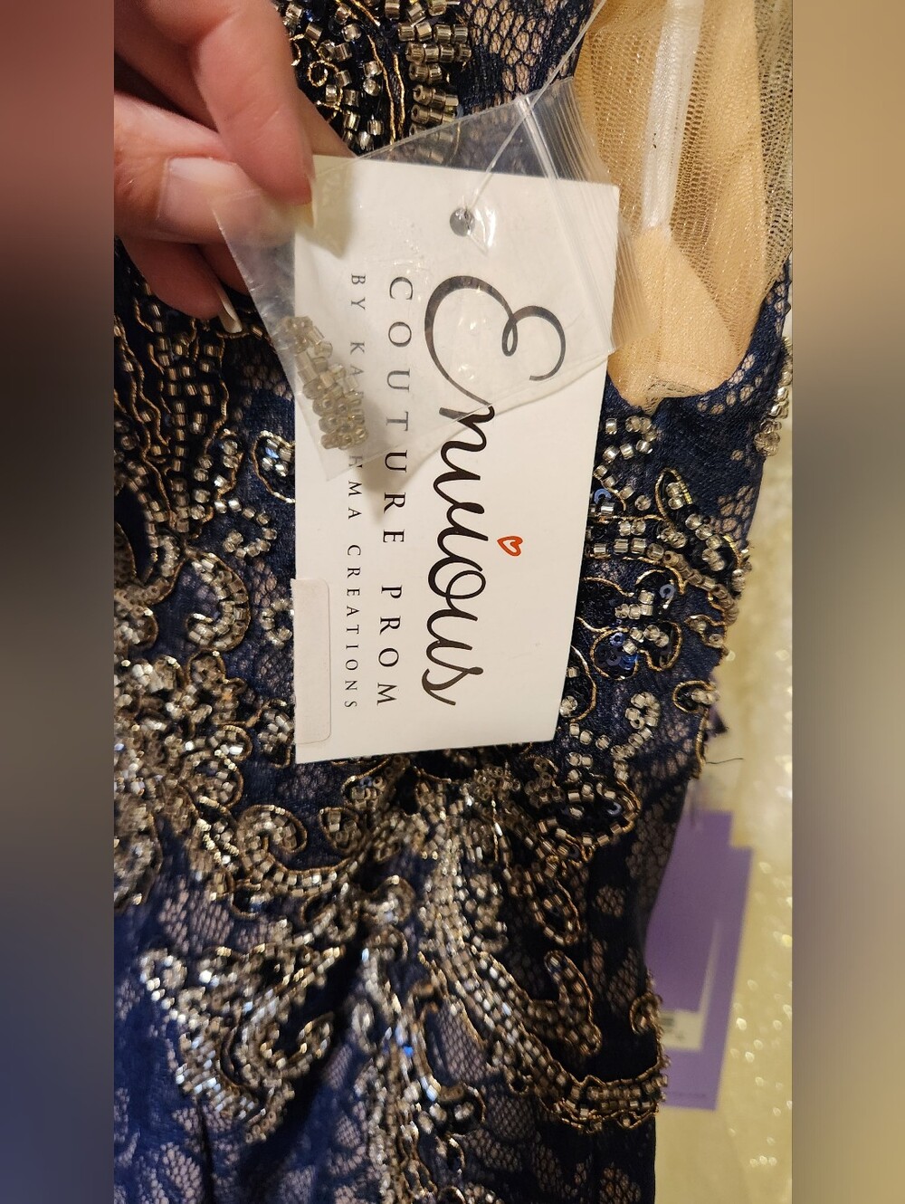 NWT Envious Couture Size 14 Navy Prom Dress Lace Chiffon Mermaid - Picture 6 of 9